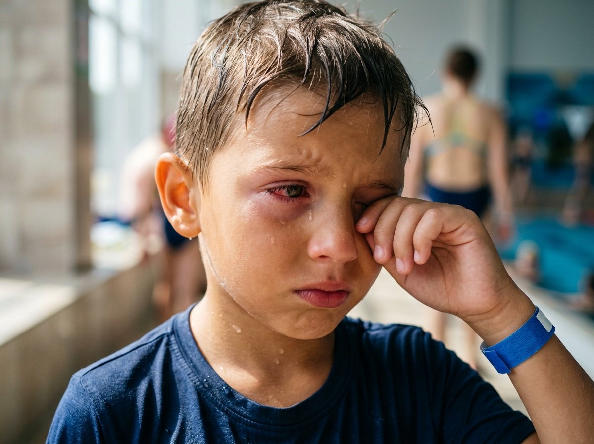 Дитина з почервонілими очима після хлорки