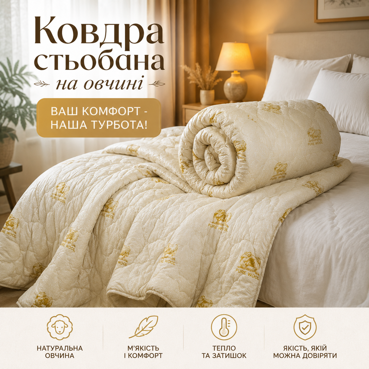 Ковдра стьобана на овчині — фото 1