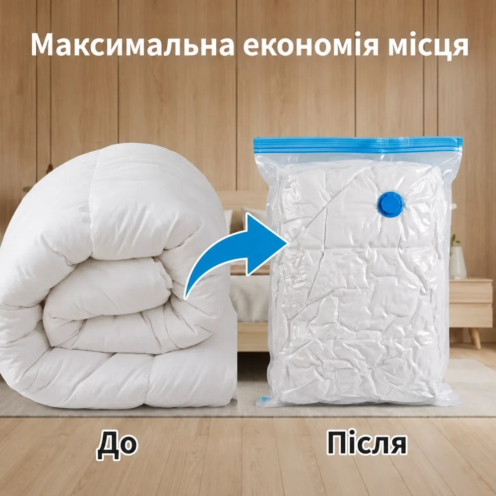 Порівняння об’ємної ковдри до і після вакуумування